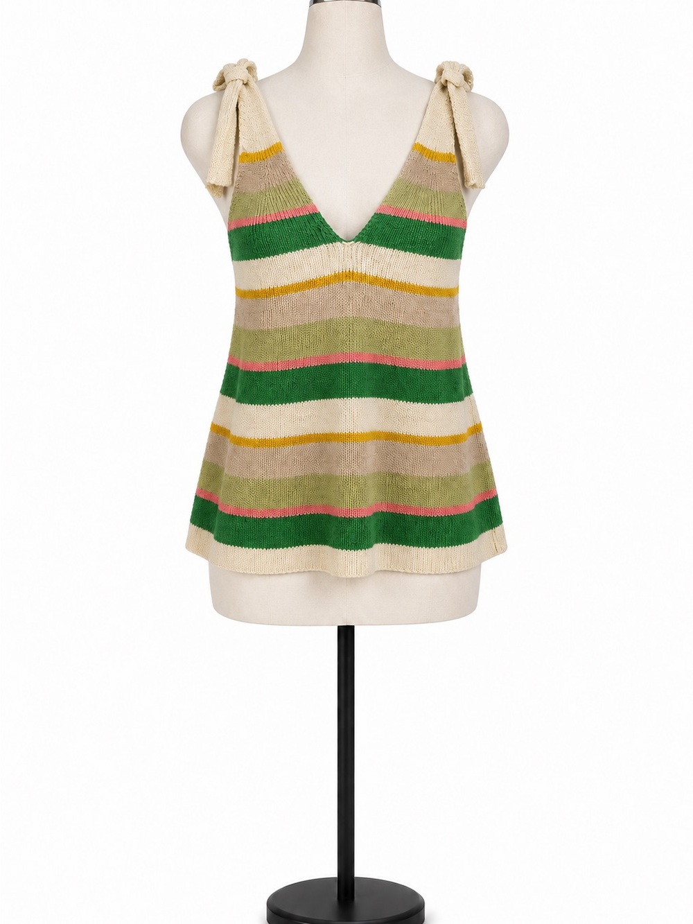 BCBGMAXAZRIA NWT Striped Bow Tie Shoulder Knit Tank Top Size Large
